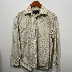 Detailed True American Wear Mens Button Up Shirt‎ M Beige Brown Paisley Western